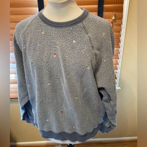 The Great. Blue Sherpa Embroidered Sweatshirt last call 5/15